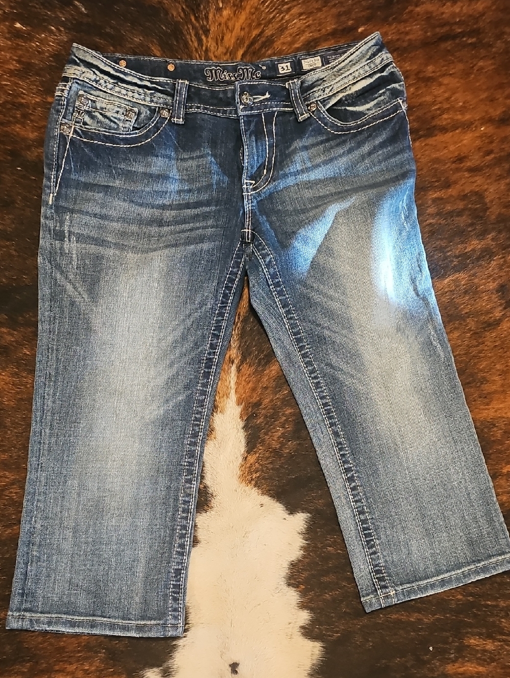 Miss Me Distressed Medium Blue Denim Cropped Jeans